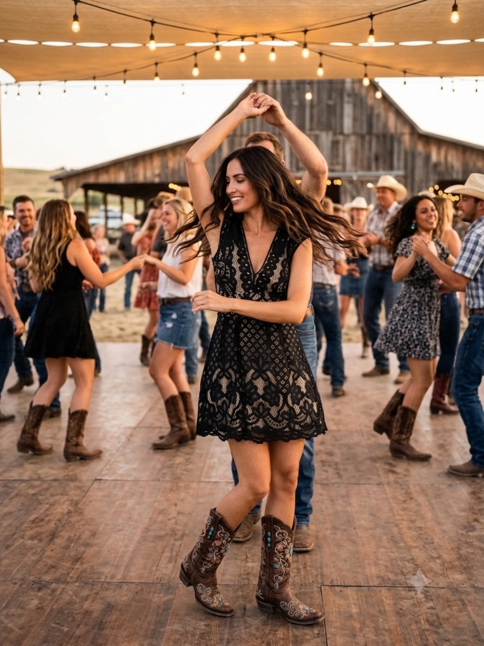Free People Black Lace V-Neck Mini Dress